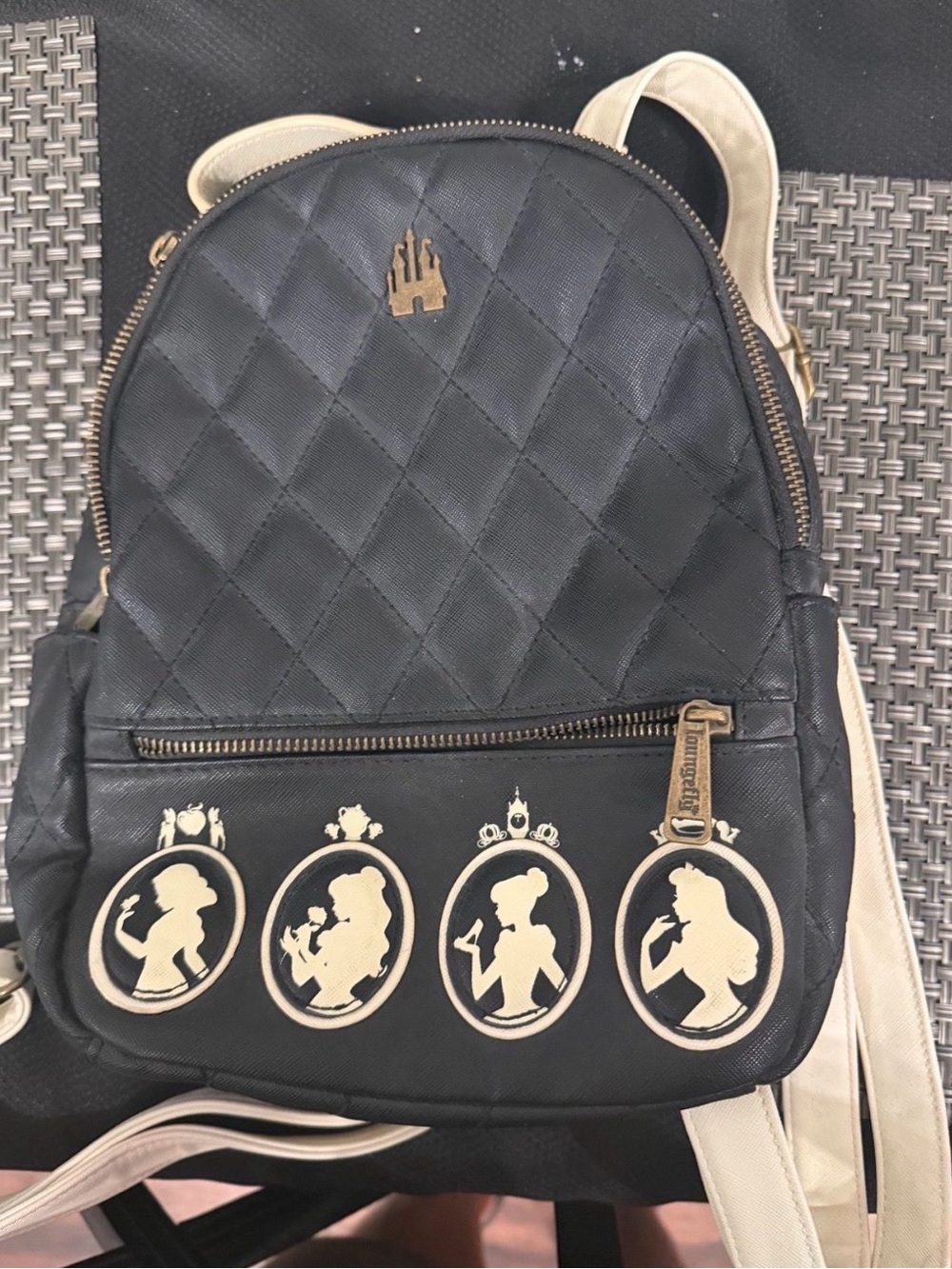 Disney Princess Quilted Loungefly Backpack - Black and Cream